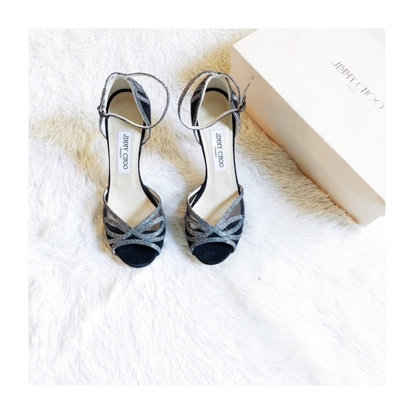Jimmy Choo Black glitter adorned peep toe heels sz37 - Picture 1 of 7